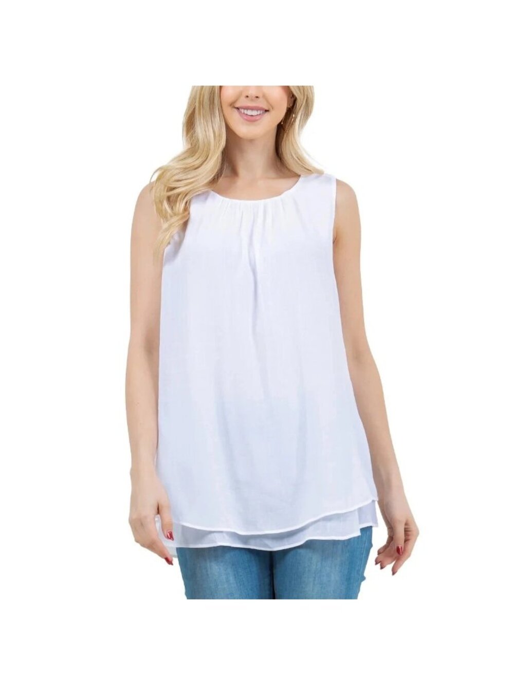 NWT Cristina B Women's L White Sleeveless Layered Chiffon Tank Top